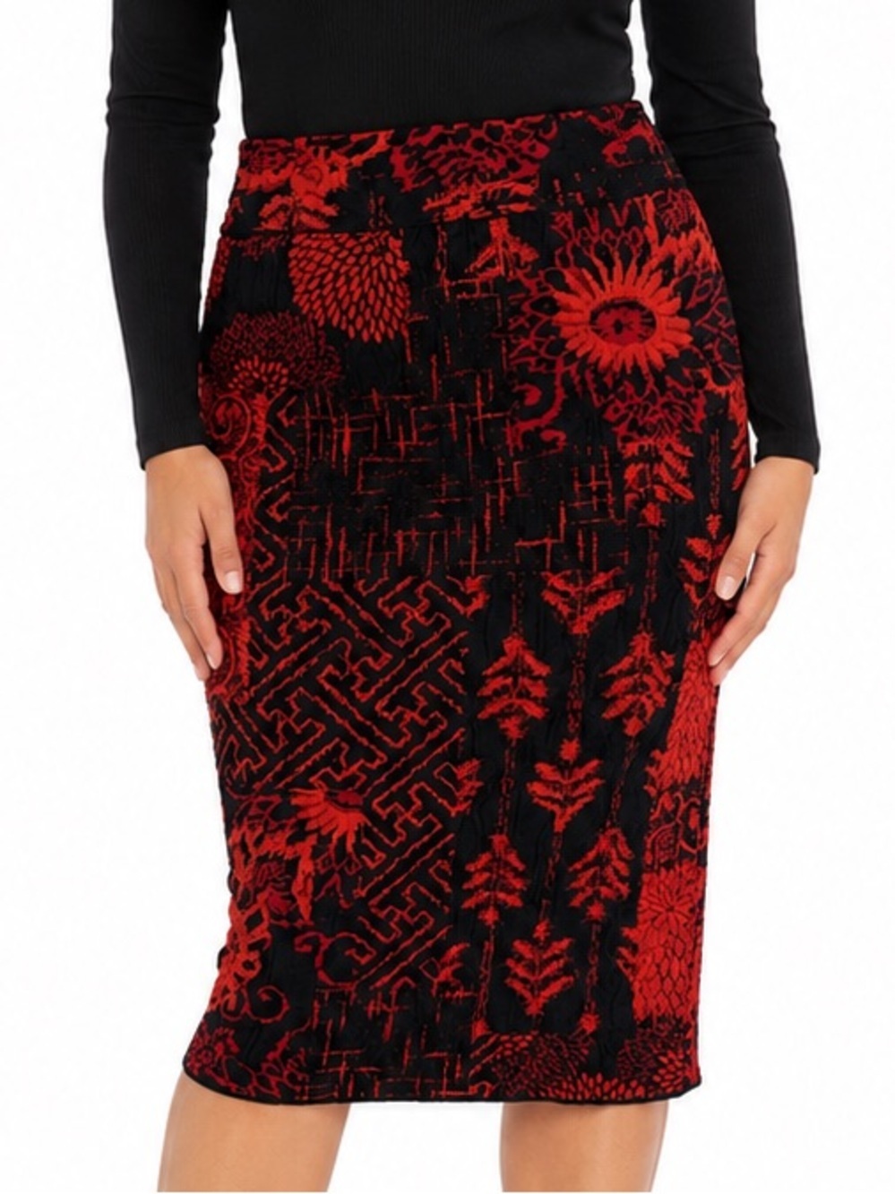 Peruvian Connection “Borobudur” Knit Pencil Skirt Pima Cotton Knee length Small